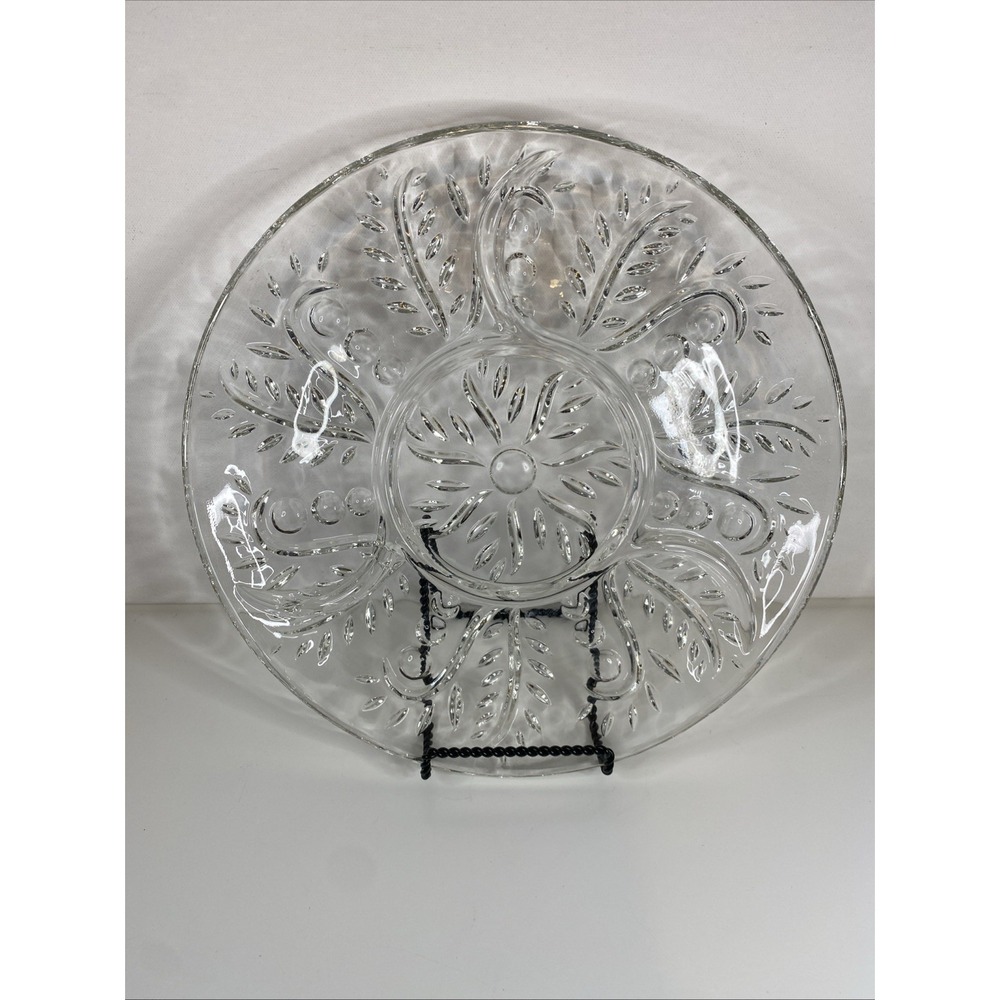 Federal Glass  #2875 Clear 5 Part Relish Server  Round  Dot & Leaf  11.5"